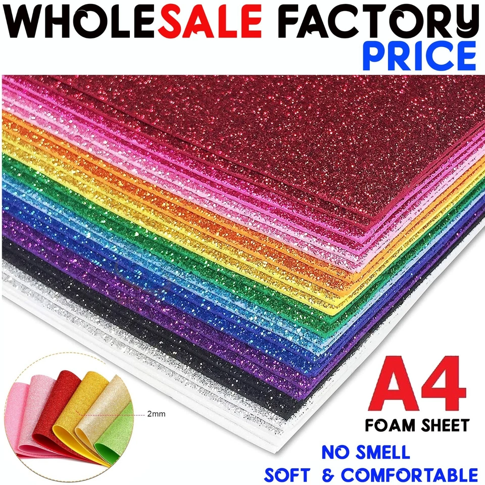 CREATIVE BALLOONS Chunky Glitter Foam Sheets - A4 - Premium Quality For Crafts & Bows
