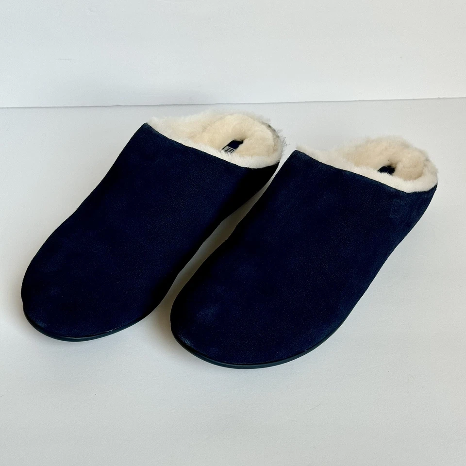 FitFlop Chrissie 剪绒麂皮绒拖鞋女式 8 码骡子午夜海军蓝全新带盒 — 第 3/4 张图片