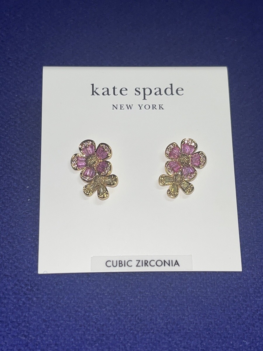 Kate Spade Fleurette Double Crystal Flower Stud Earrings Pink New