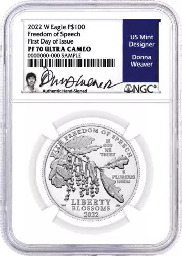 2022 W $100 1oz Proof Platinum Eagle NGC PF70 First Day of Issue Weaver Signed