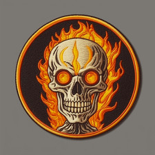 Skeleton Patch Iron-on Applique Halloween Badge Motorcycle Skull Flames Decor