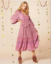 Nine Lives Bazaar Dress Size 14 Pink Maxi Long Sleeve Boho Flowy Summer