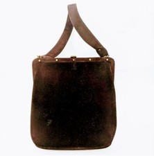 Vintage 1960's Chocolate Brown Handbag Sueded Material Zipper Pocket Handle