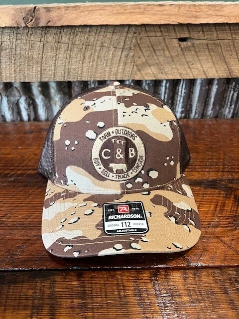 New C&B Farm + Outdoors Richardson 112 Desert Camo Trucker Cap Hat Round Logo