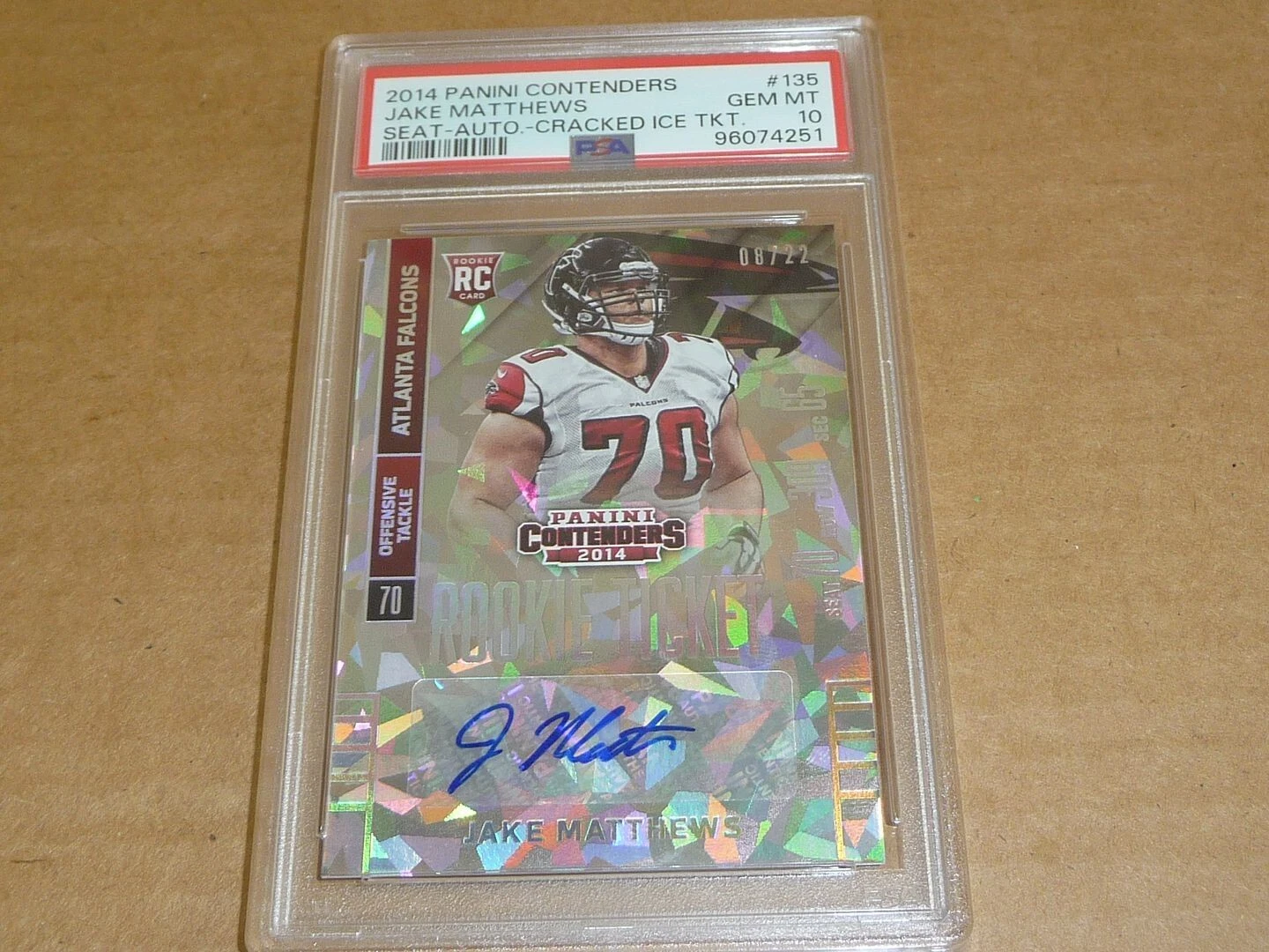 Jake Matthews Panini Contenders #135 Seat-Autograph-Cracked Ice Ticket