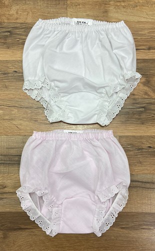 Vintage Pink & White Eyelet Ruffle Bloomers New ICM Double Seat Panty Size 6