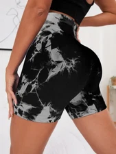 S M L Seamless Tie Dye Pattern High Waist Quick Drying Shorts Yoga Gym Wear HOT