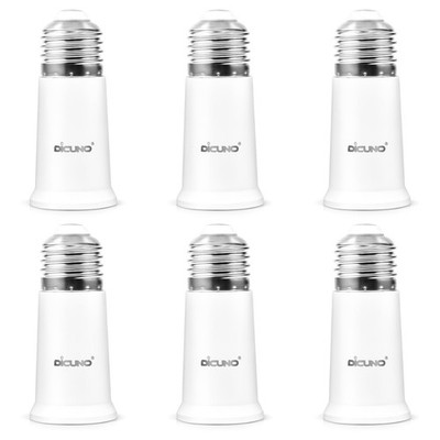 DiCUNO E26 Socket Extender, Standard Medium 6 Count (Pack of 1), White