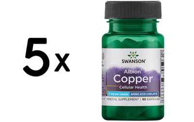 5 x Swanson Albion Chelated Copper, 2mg - 60 caps (79,56 EUR/kg)
