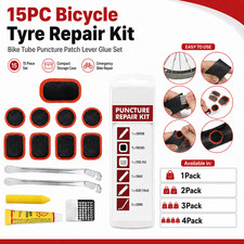 15pc Bike Tyre Puncture Repair Kit Bicycle Inner Tube Patches Levers Glue
