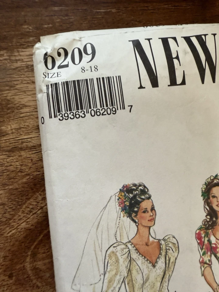 Vintage New Look Pattern Wedding Dress Puff Sleeve Princess Cut #6209 UNCUT 8-18 - Image 3 of 4