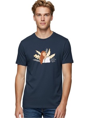 Woman-With-Leaves Mens Graphic Tee, 100% Cotton, Casual Summer Wear