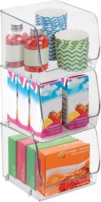 Stackable Open-Front Storage Bins for Kitchen and Pantry Organization - Set of 3
