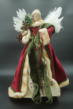 18 inch Vintage Christmas Angel Tree Topper with Red Robe and Green Lace