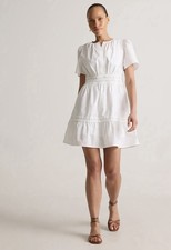 Quince Women Cotton Poplin Tiered Mini Dress Classic White Basic Sleeved XS