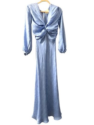 chinese dress ladies 2026 Blue Jacquard Maxi Cheongsam Qi Pao Dress