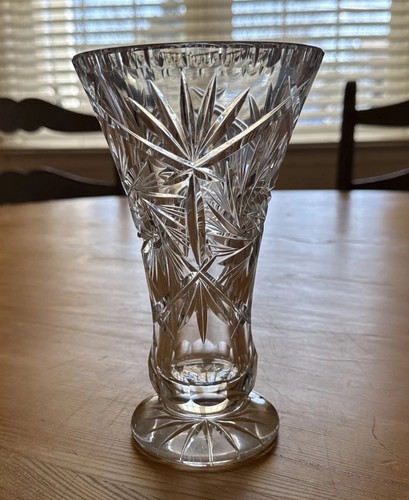 Vintage MCM Pinwheel & Star Clear Cut Crystal Footed Flower Vase 8.25” Beautiful - Picture 3 of 18