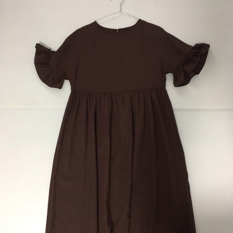 Shein Baby Doll Style Linen Cotton Blend, size XS Dress Chocolate Boohoo