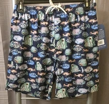 LIFE IS GOOD Mens Navy Blue Tropixal Fish Themed Swim Shorts Size Small NWT