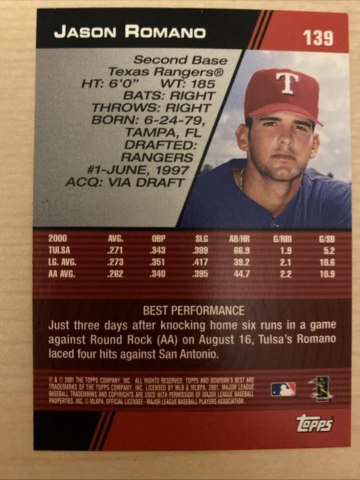 2001 Bowman's Best Refractor #139 Jason Romano - Image 2 of 2