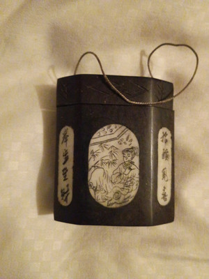 Antique Asian, Wooden Snuff/ Pill Box, With Bone Inlay