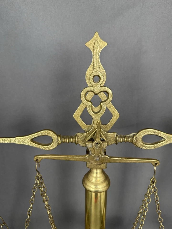 Grande balance apothicaire trébuchet laiton – base marbre, déco justice - Photo 4/4