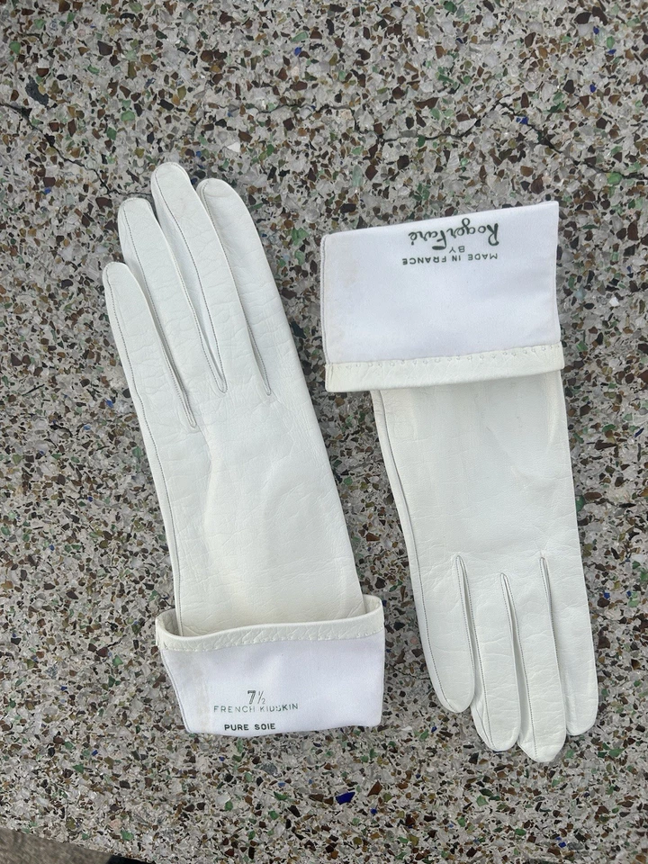 Luvas de couro branco vintage Roger Faré – Feitas na França – Tamanho 71/2 - Imagem 2 de 4