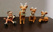 Vintage ENESCO Deer Figures Lot Of 4 W/ Gold Stickers