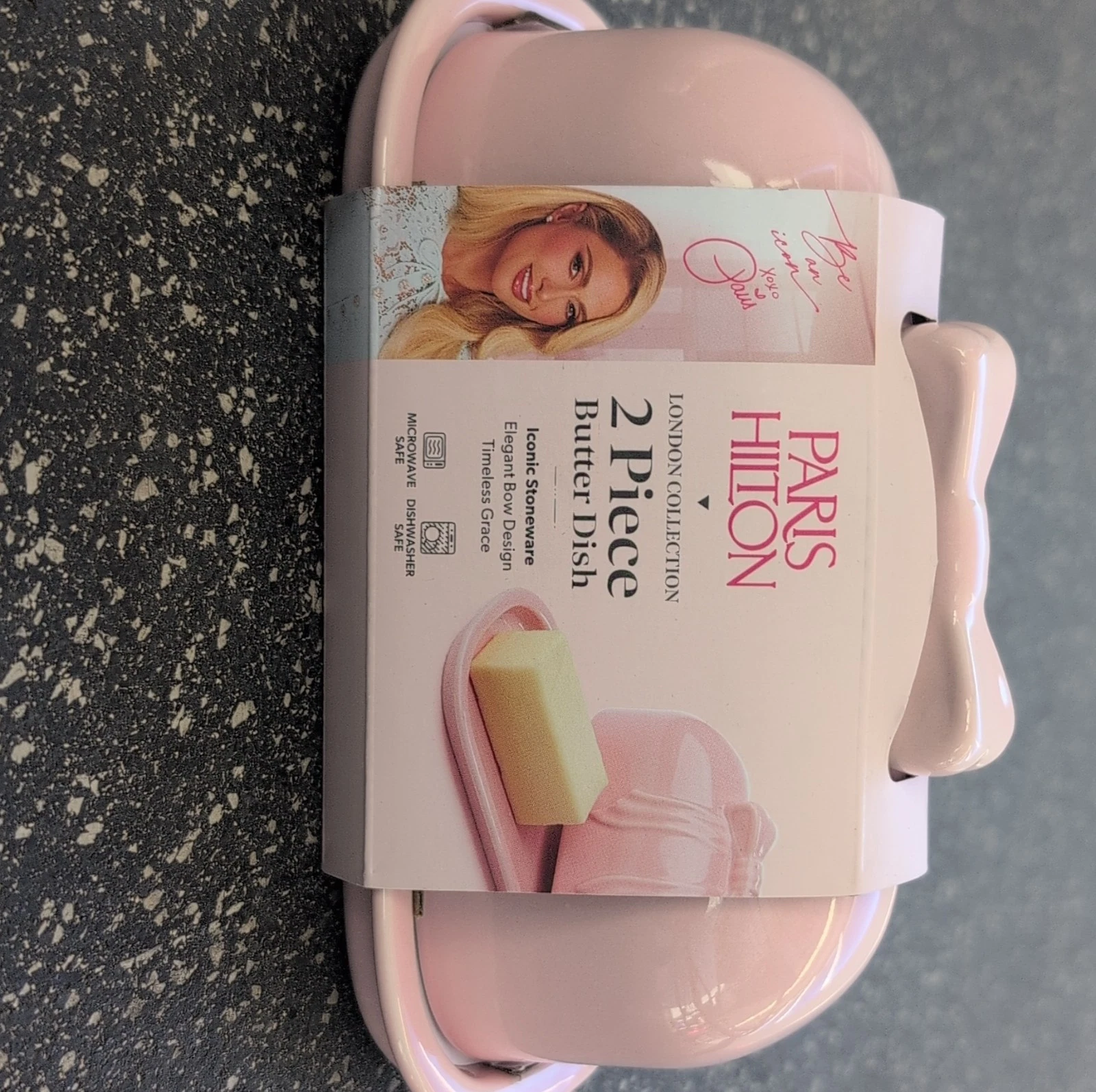Paris Hilton London 2 Piece Pink Stoneware butter dish with bow
