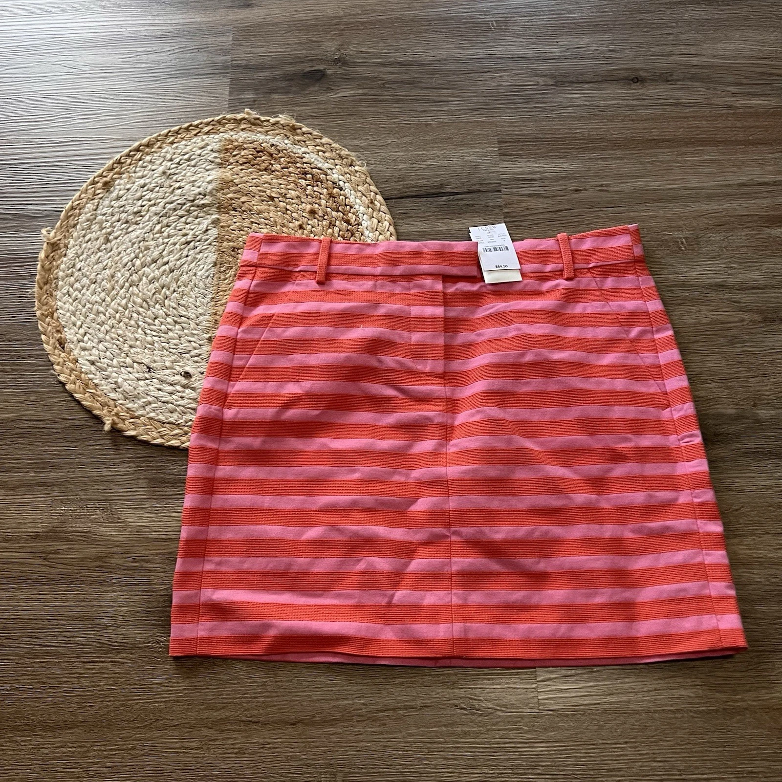 J. CREW Postcard Mini Skirt In Pink/Orange Stripes NWT Retail $64.50