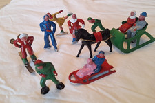 Vintage Barclay Christmas Village Lead Figures, Skaters, Sleigh and more