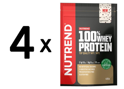4 x Nutrend 100% Whey Protein, Cookies & Cream - 400g (33,75 EUR/kg)