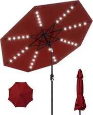 10 Ft Patio Umbrella Outdoor 8 Sturdy Ribs with Button Tilt & Solar LED Lights