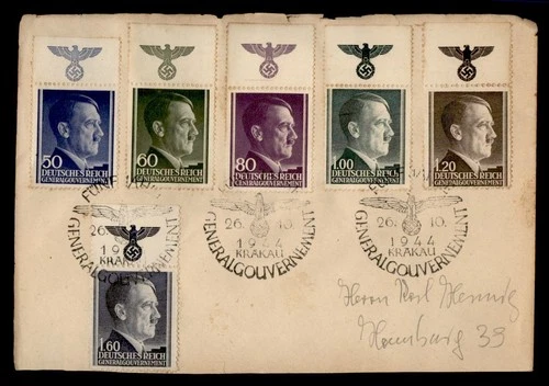 DR WHO 1944 GERMANY GENERAL GOVERNMENT KRAKAU MARGIN COMBO 1.60 FDC? M71671