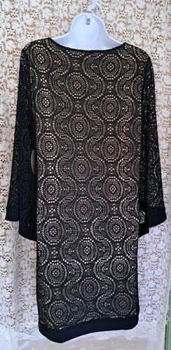 Emma and Michelle Dress M Black Crochet Butterfly Sleeve Sheath Knee Length NWT - Picture 11 of 11