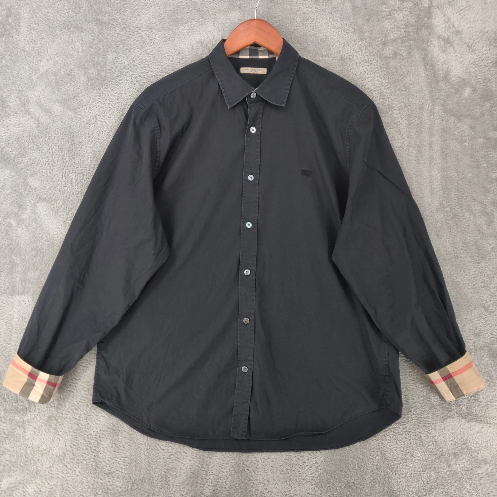 Camicia Burberry Brit uomo XL nera a quadri Nova check polsino infradito manica lunga bottoni
