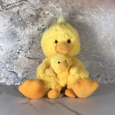 DEMDACO NAT & JULES MOMMY & BABY YELLOW DUCKS STUFFED ANIMAL PLUSH CIRCA 2012