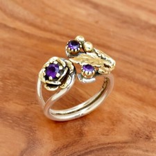 925 Sterling Silver, Amethyst Gemstone Ring, Rose Shape Ring, Flower Design Ring