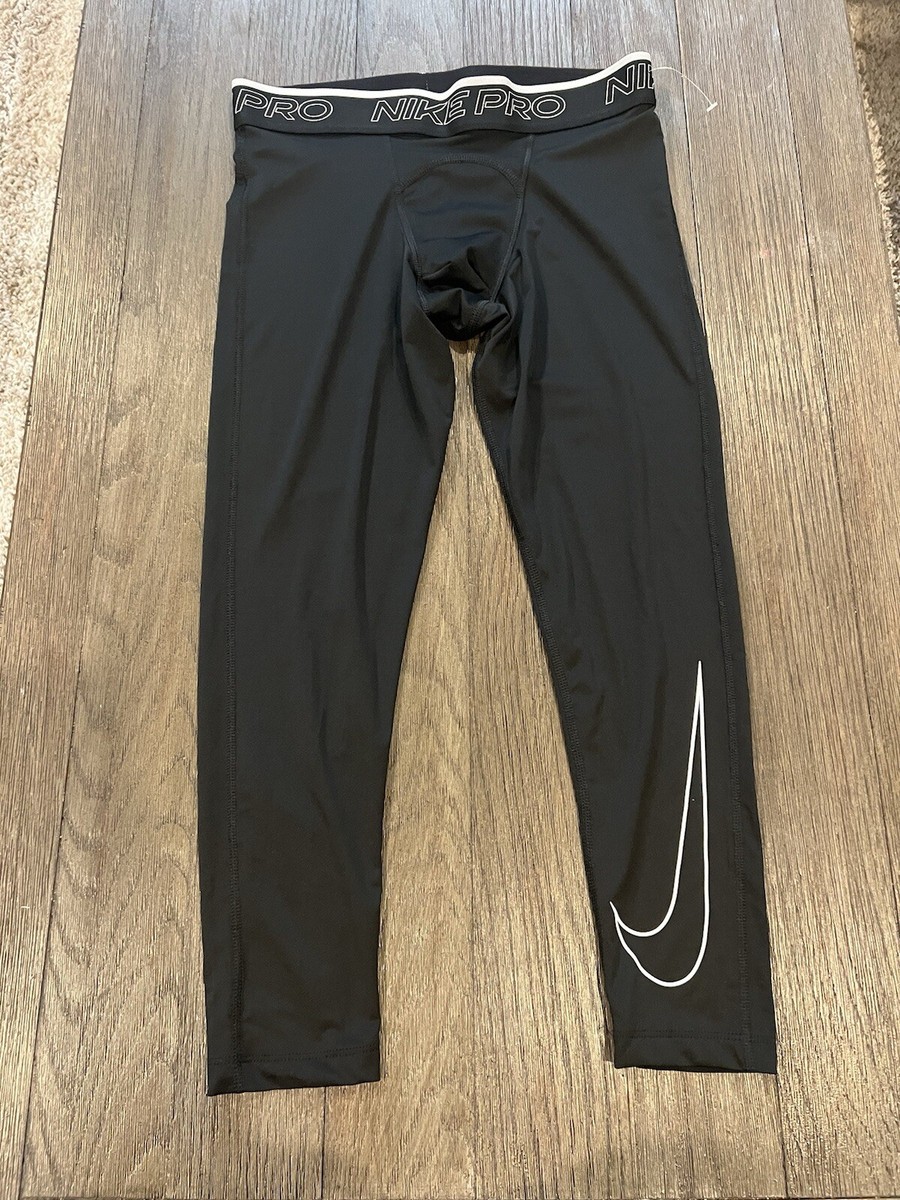 Mens Nike Pro Jock Spandex Tights Compression Pants Black Swoosh