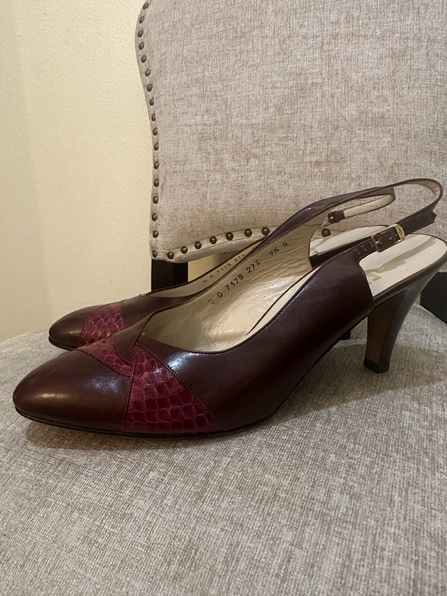 Vintage Salvatore Ferragamo Slingback Pumps Burgundy Leather Size