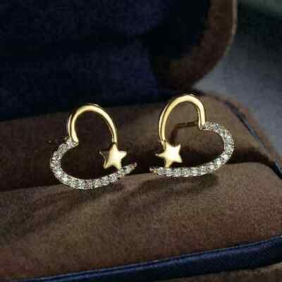 0.50Ct Lab Created Diamond Heart Shape Stud Earrings 14k Yellow Gold Finish