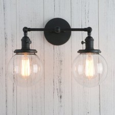 Vintage Industrial 2-Light Wall Lamp Double Sconce Dual Round Clear Glass Shade