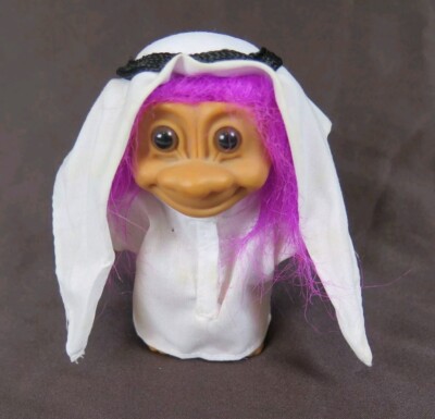 Arabic Russ Troll Doll 4.5 inch Arab Pink Hair Brown Eyes SHIEK Rubber Toy VTG