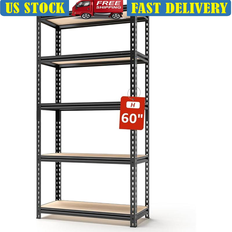 Heavy Duty 5 Tier Metal Shelves Adjustable Storage Unit Garage Kitchen Basement