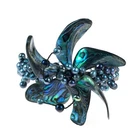 Pretty Abalone Floral Design Black Pearl Accented Cuff