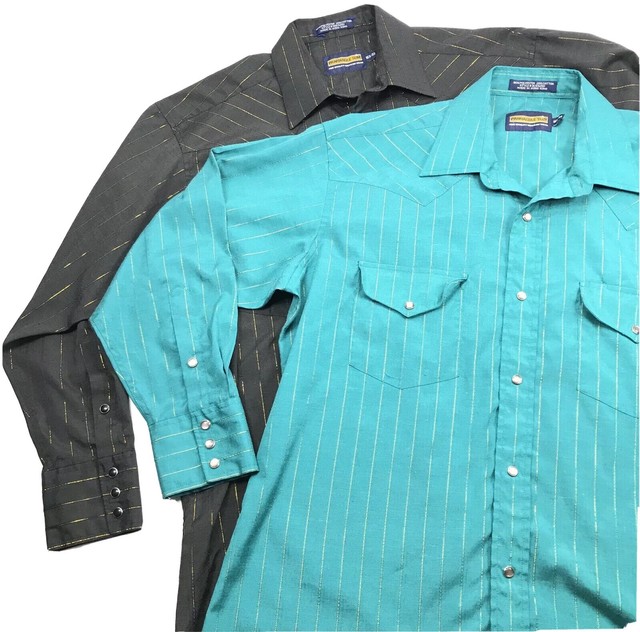 Panhandle Slim Mens XL Lot Of 2 Pearl Snap Shirt Gold Stripe Western