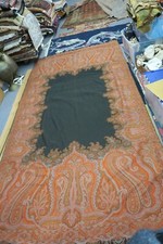 ANTIQUE VICTORIAN JACQUARD PAISLEY WOVEN WOOL SHAWL THROW HANGING 60" X 120"