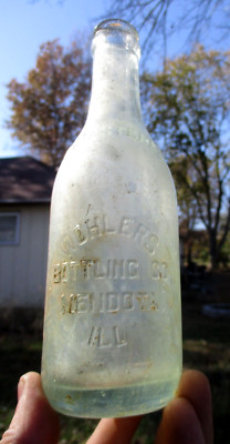 NICE AQUA SODA WOHLERS BOTTING CO. MENDOTA, IL HAND BLOWN 1910'S ERA DUG L@@K