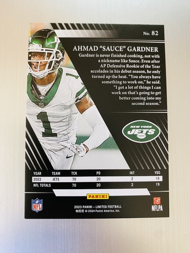 Ahmad “Sauce” Gardner 2023 Panini Limited #82 New York Jets - Picture 2 of 2