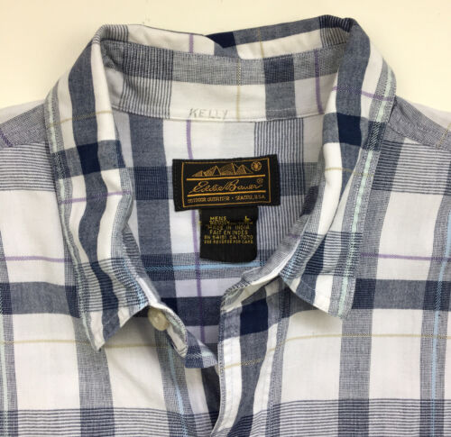 VTG 90s EDDIE BAUER Madras Lightweight Button Down Shirt 100% Cotton LARGE India - Picture 3 of 6